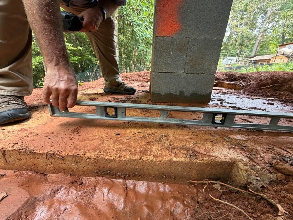 Level used to check the slope of a concrete pad